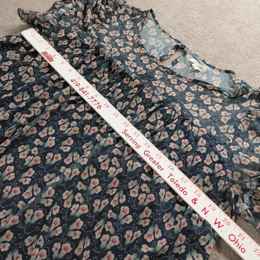 Max Studio Womens Peasant Top 1X Boho Short Sleeve Floral Cottage Lined Sheer - Picture 3 of 12